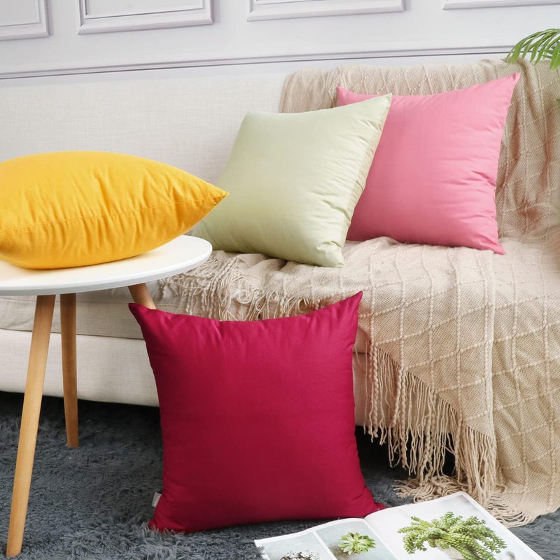 Thmyo 4-Pack Cotton Comfortable Solid Decorative Throw Pillow Case Square Cushion Cover Pillowcase (Cover Only,No Insert)(20x20inch/50x50cm, Yellow) - Image 3